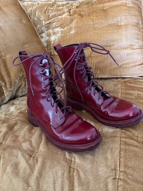 rag & bone Burgundy Leather Lace-Up Combat Boots
